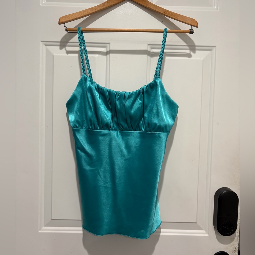 B.wear California Teal Satin Camisole, Y2K, Large